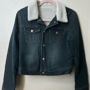 Women's Denim Jacket with White Sherpa Collar